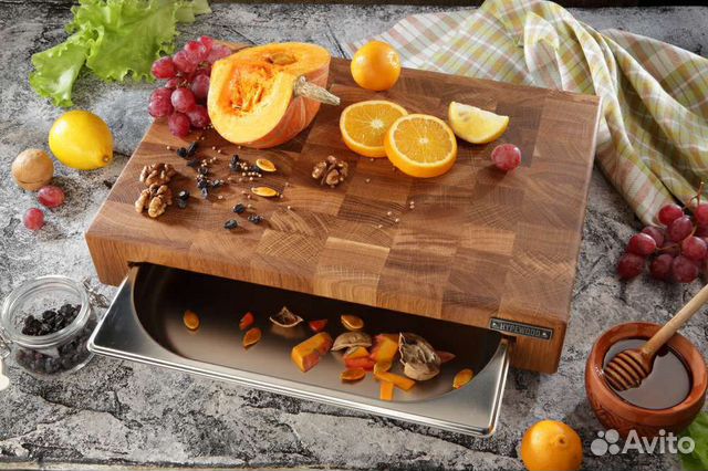 Торцевая разделочная доска из дуба с контейнером