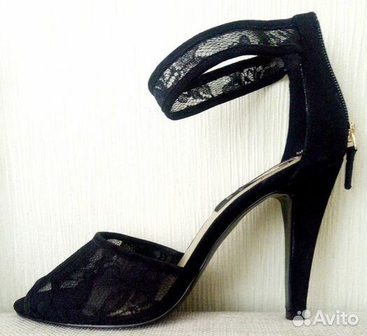 Босоножки маngo черные (замша, гипюр) на молнии