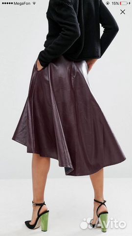Юбка кожаная (эко) длинная фиолетовая