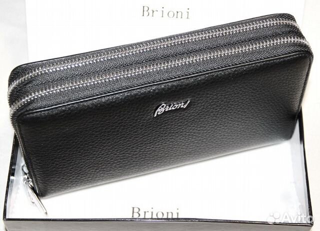 Мужской кожаный клатч Brioni new black 2 молнии Мужской кожаный клатч Brioni new black 2 молнии