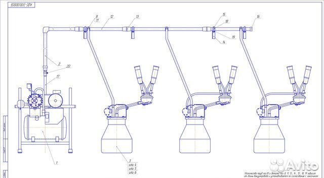 Схема доильной установки