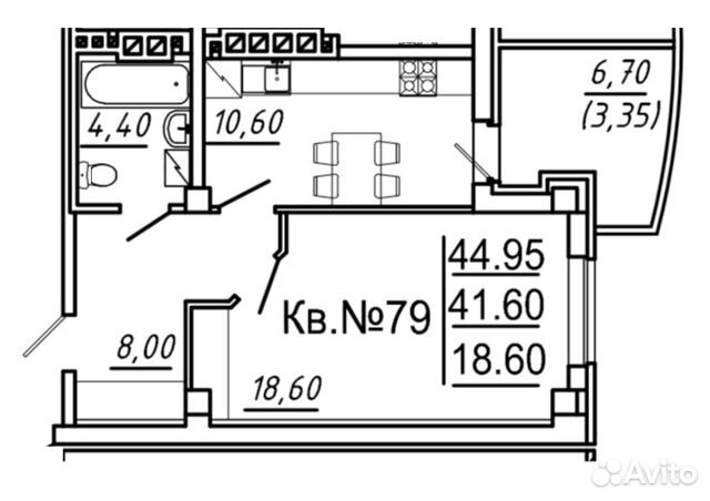 1-к квартира, 45.7 м², 8/15 эт.
