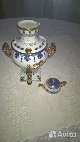 Самовар с чайником, Гжель,винтаж Самовар с чайником, Гжель,винтаж