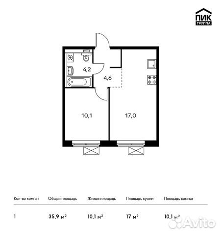 1-к квартира, 35.9 м², 16/16 эт. 1-к квартира, 35.9 м², 16/16 эт.