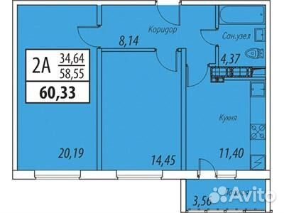 2-к квартира, 60 м², 18/25 эт. 2-к квартира, 60 м², 18/25 эт.