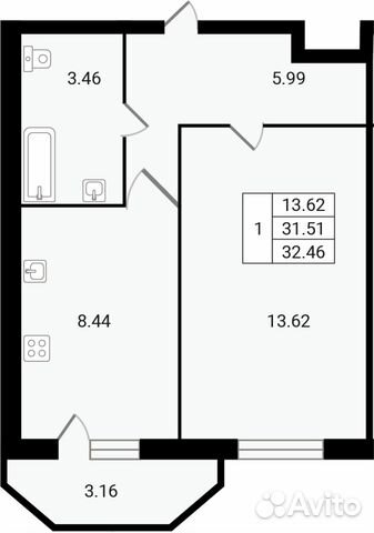 1-к квартира, 32 м², 6/8 эт.