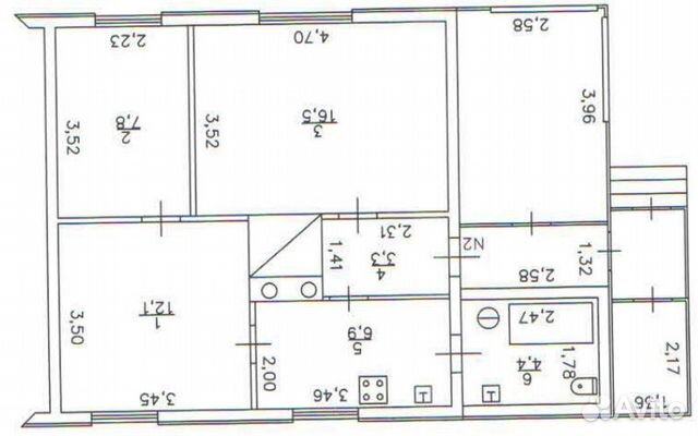 3-к квартира, 73 м², 1/1 эт.