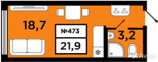 Студия, 21.9 м², 11/20 эт. Студия, 21.9 м², 11/20 эт.