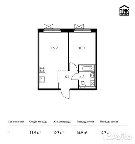 1-к квартира, 35.9 м², 25/25 эт. 1-к квартира, 35.9 м², 25/25 эт.