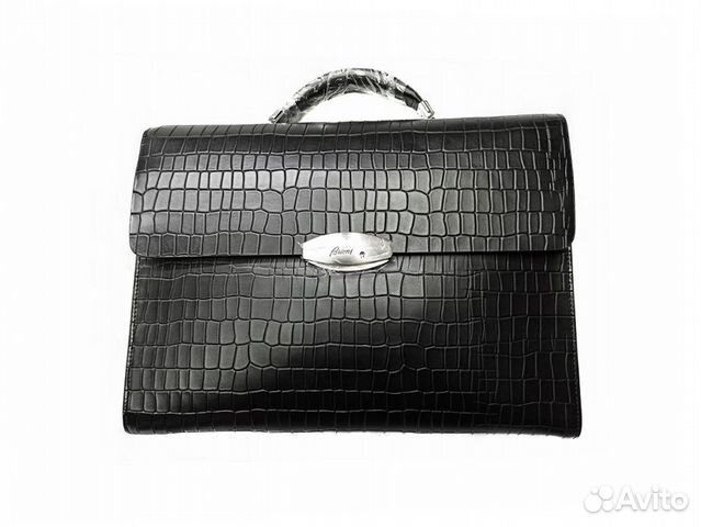 Мужской кожаный портфель Brioni croco mate black Мужской кожаный портфель Brioni croco mate black