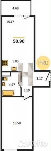 1-к квартира, 50.9 м², 13/19 эт. 1-к квартира, 50.9 м², 13/19 эт.