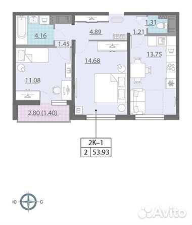 3-к квартира, 53.9 м², 7/13 эт.