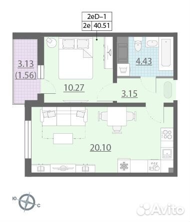 1-к квартира, 40.5 м², 7/21 эт.