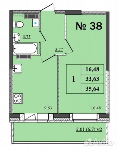 1-к квартира, 35.6 м², 4/17 эт. 1-к квартира, 35.6 м², 4/17 эт.