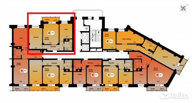 2-к квартира, 55 м², 11/17 эт.