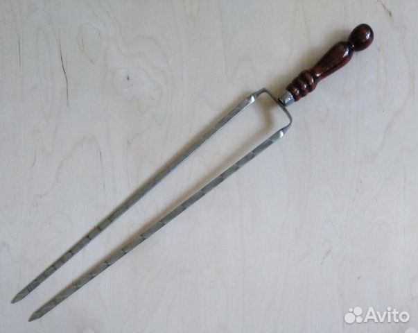 Двойной шампур вилка с деревянной ручкой