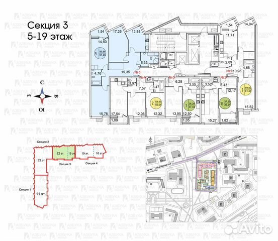 3-к квартира, 90 м², 10/22 эт.