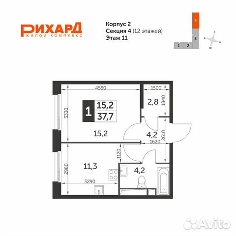 1-к квартира, 37.7 м², 11/12 эт. 1-к квартира, 37.7 м², 11/12 эт.
