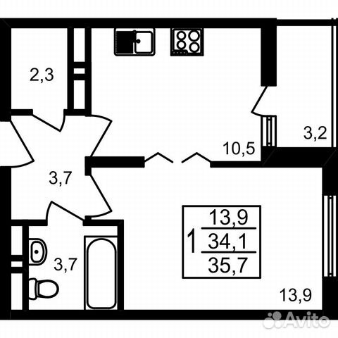 1-к квартира, 35.7 м², 1/17 эт. 1-к квартира, 35.7 м², 1/17 эт.