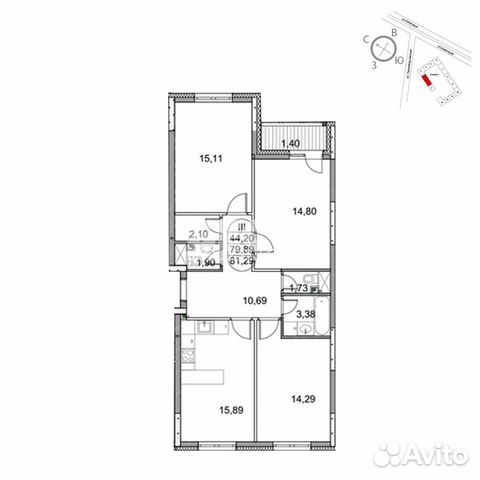 3-к квартира, 81.3 м², 2/11 эт.
