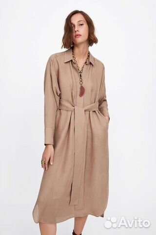 Новое льняное платье zara рубашечного кроя с завяз Новое льняное платье zara рубашечного кроя с завяз