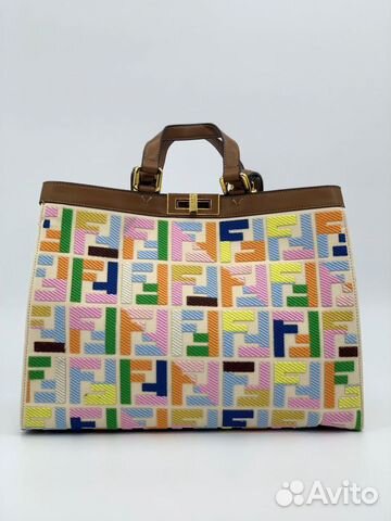 Новая женская сумка шопер кожа деним Fendi цветная