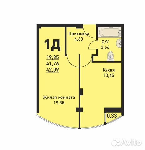 1-к квартира, 42 м², 8/11 эт.