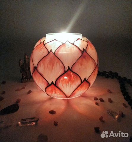 Подсвечник с витражной росписью Розовый Лотос