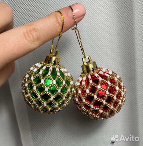 Елочные украшения ручной работы шары из бисера
