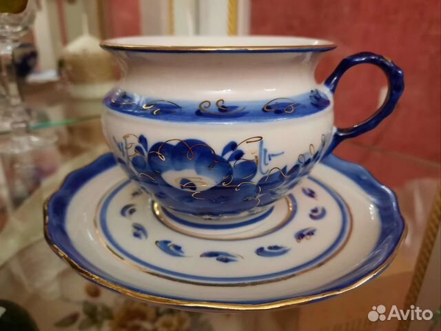 Гжель чайная пара в золоте