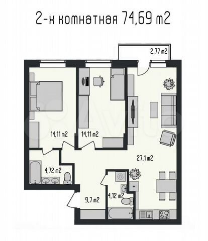 2-к. квартира, 76 м², 4/8 эт.