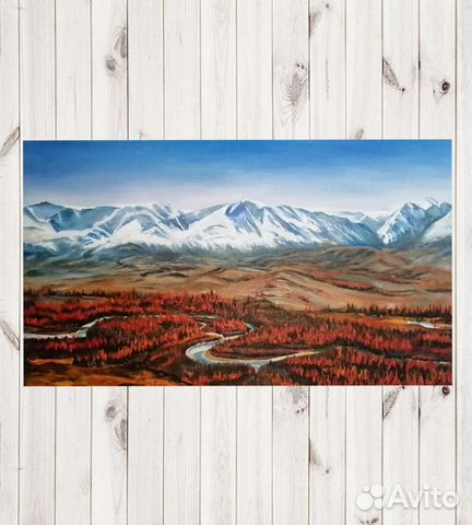 Картина маслом Горы, пейзаж Курайская с