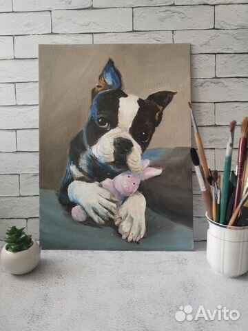 Картина маслом Бостон-терьер. Портрет питомца