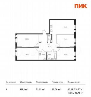 4-к квартира, 129.1 м², 7/18 эт.
