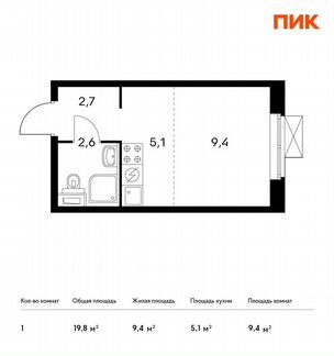 Квартира-студия, 19.8 м², 21/23 эт.