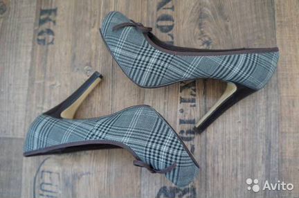 Серые клетчатые туфли ASOS кожа+ ткань