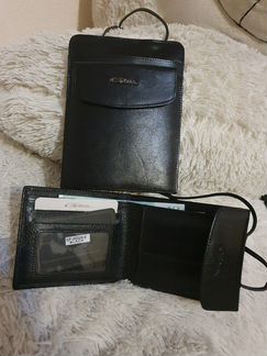 Нагрудный кожаный кошелёк на кожаном шнурке италья