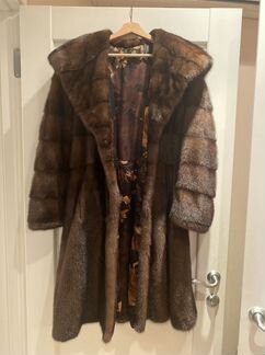 Шуба норковая поперечка 44-46 с капюшоном
