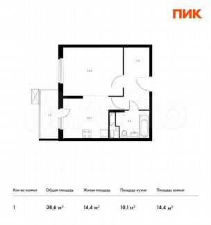 1-к квартира, 38.6 м², 2/24 эт.