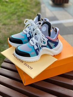 Кроссовки кожа цветовые луи виттон белые голубые