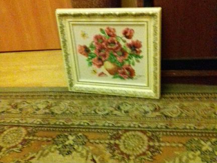 Картина маки в деревянной рамке стекло. 47.42