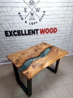 Стол река из капового карагача с эпоксидной смолой