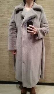 Шуба из экомеха серо-голубая