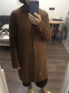 Пальто zara коричневое пальто, шерсть