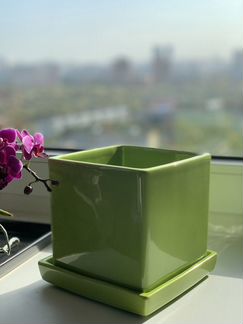 Цветочный горшок с поддоном / кашпо керамика