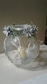 Подсвечники новогодние (стекло) ручная работа