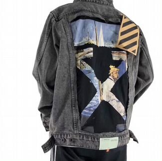 Серая джинсовая куртка комби с худи OFF-White