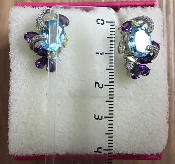 Топаз, аметист, перидот, белые цирконы Серьги