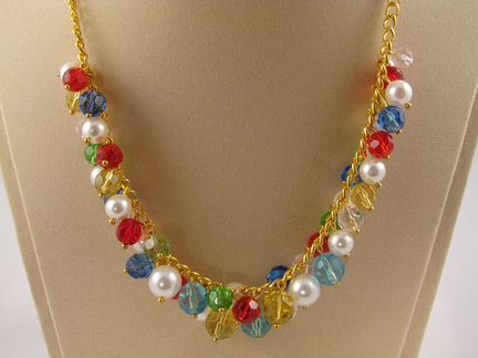 Колье Самоцветы со стеклом и жемчугом Swarovski