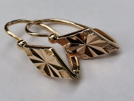 Золотые советские серьги Ромбики